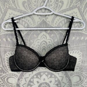 Nice $54 Aerie American Eagle Ella Gel Push Up Bra Black Geometric Lace 36B